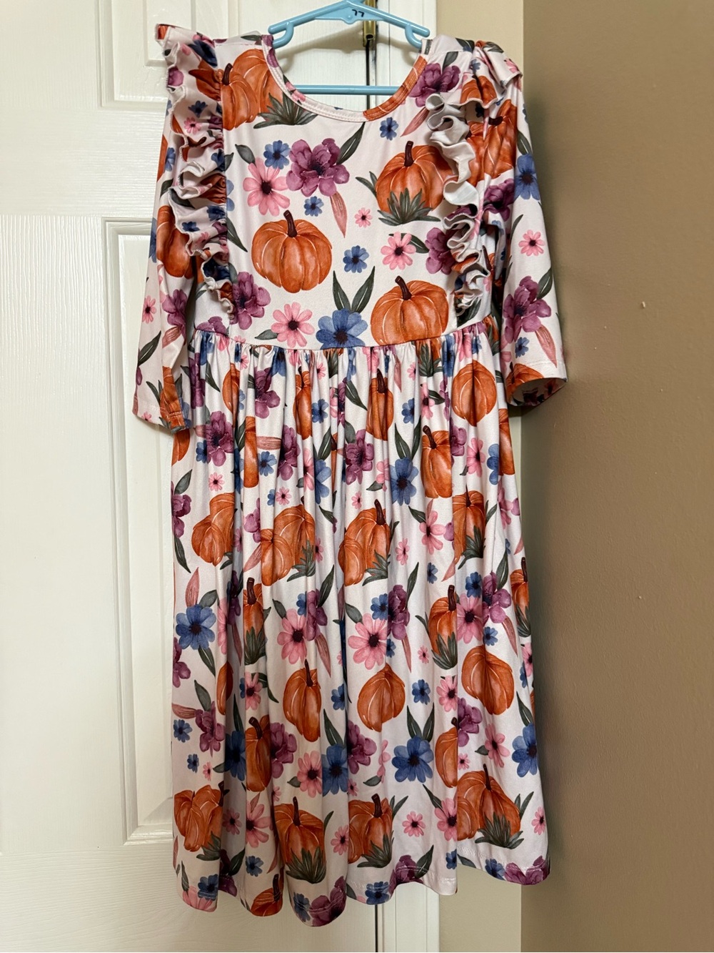 Kids Pumpkin Floral Costume Dress - White, Orange & Purple